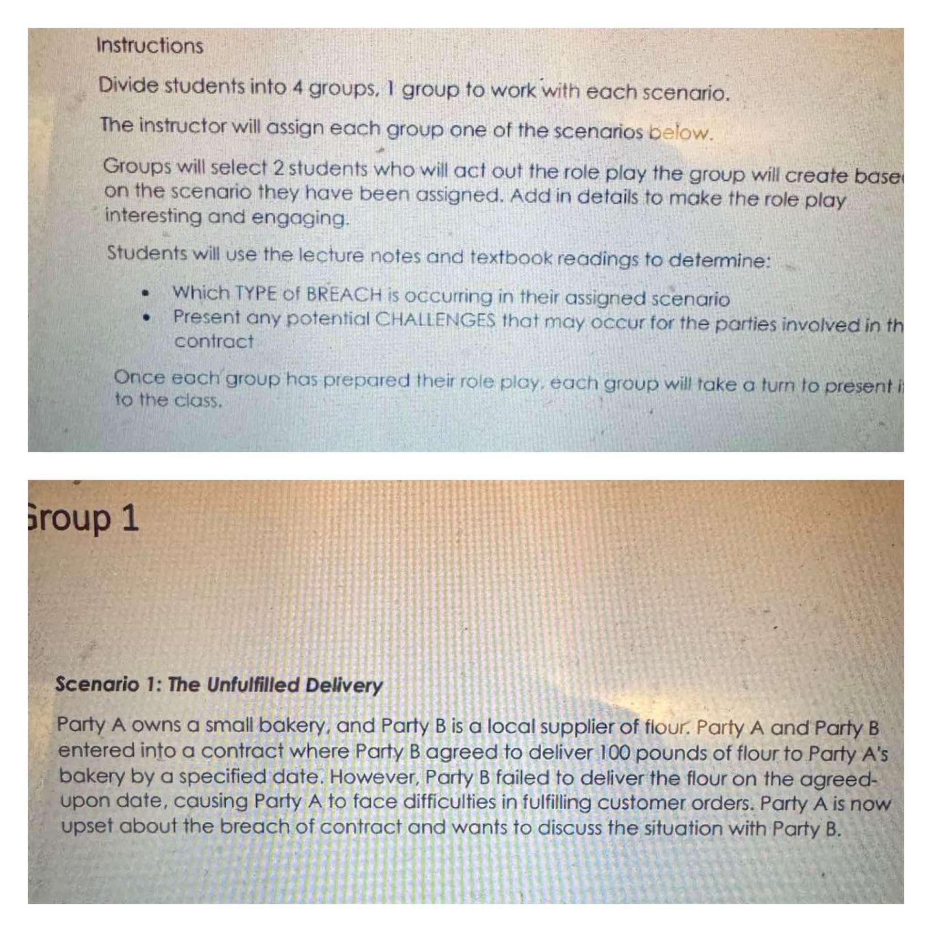  Instructions Divide students into 4 groups, I group to work with