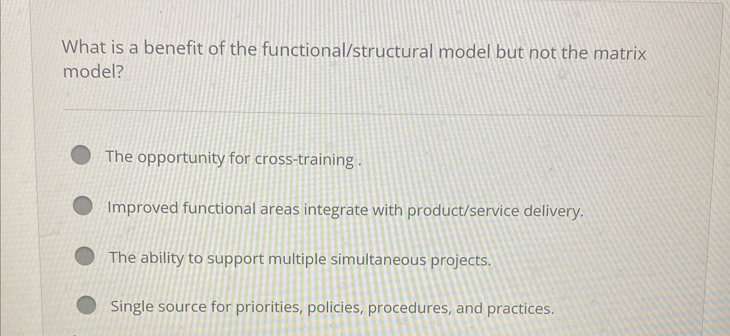  What is a benefit of the functional/structural model but not the