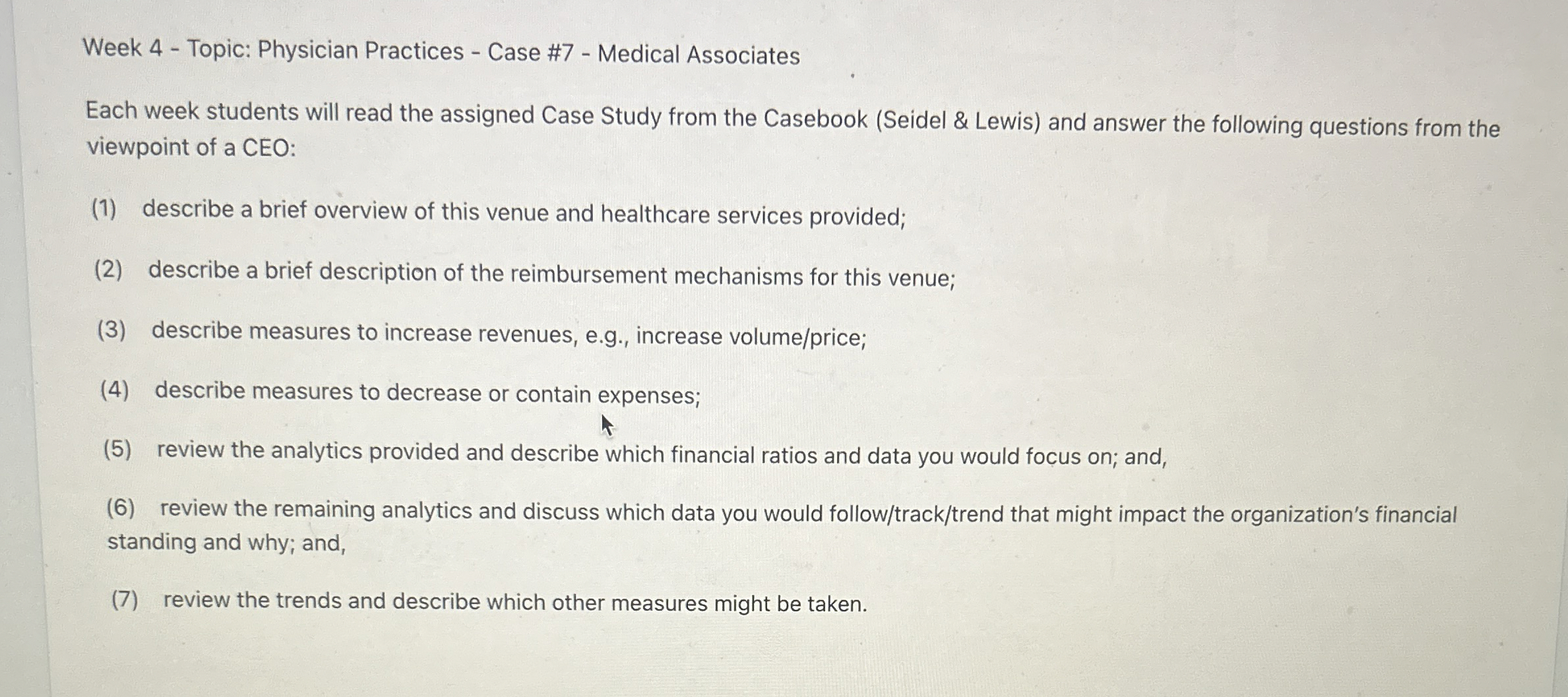  Week 4- Topic: Physician Practices - Case #7- Medical Associates Each