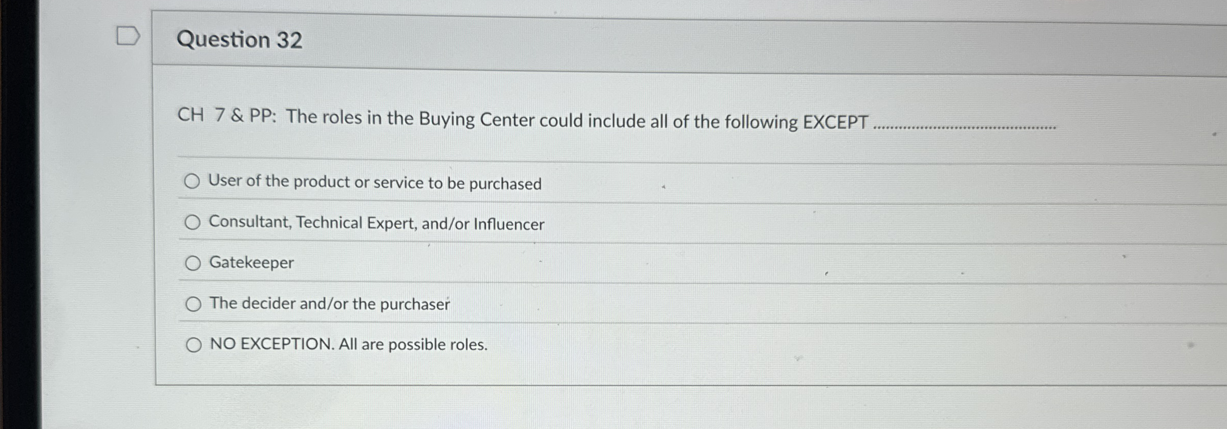  Question 32 CH 7 & PP: The roles in the Buying