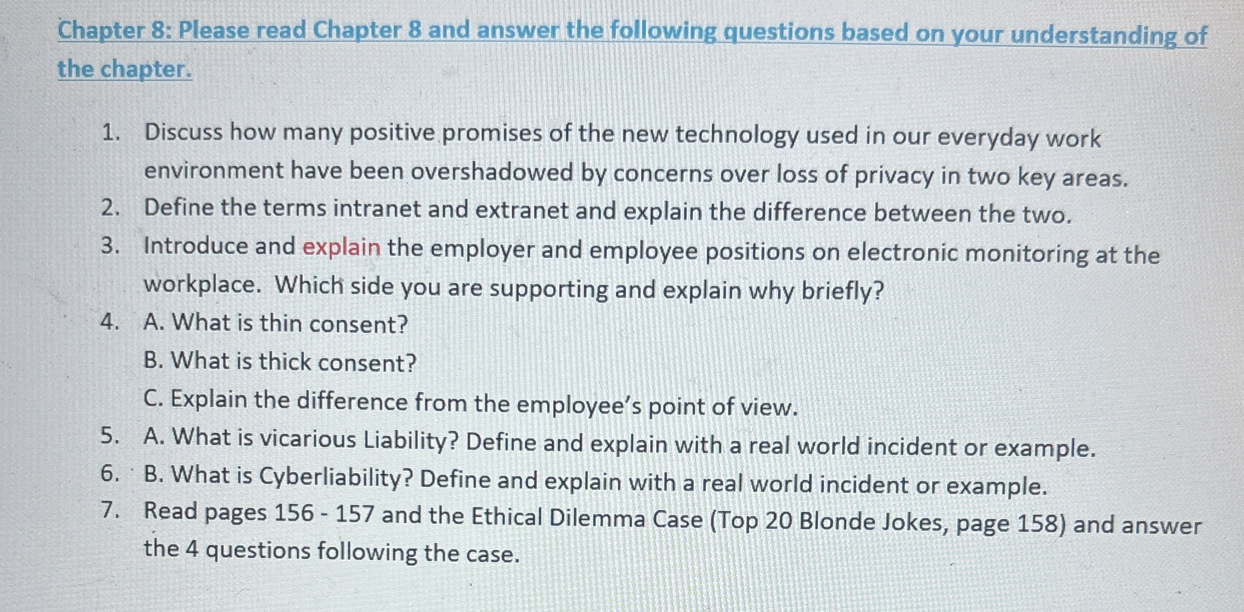  Chapter 8: Please read Chapter 8 and answer the following questions