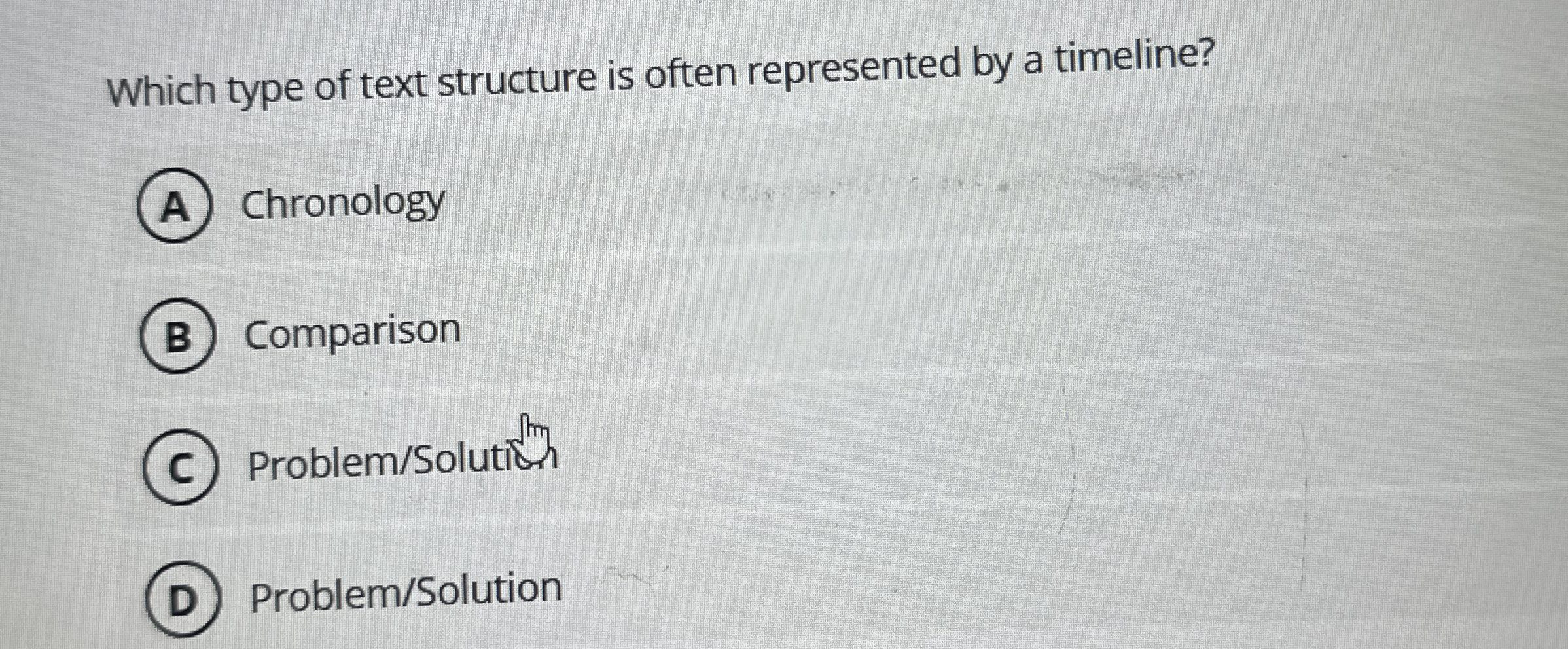  Which type of text structure is often represented by a timeline?