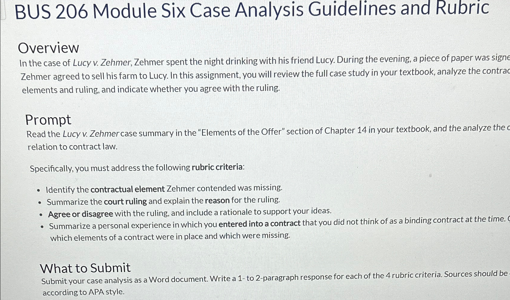  BUS 206 Module Six Case Analysis Guidelines and Rubric Overview In