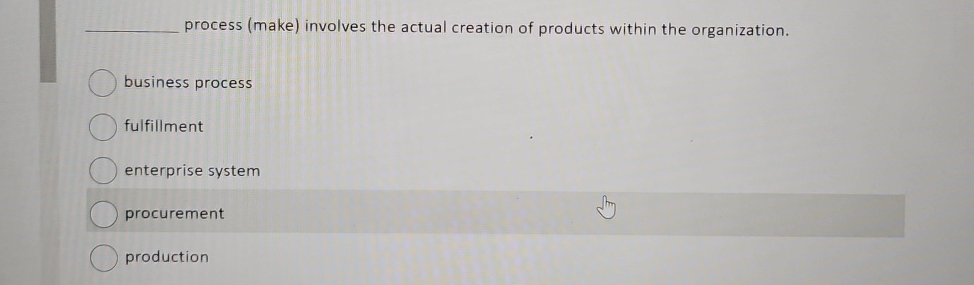  process (make) involves the actual creation of products within the organization.