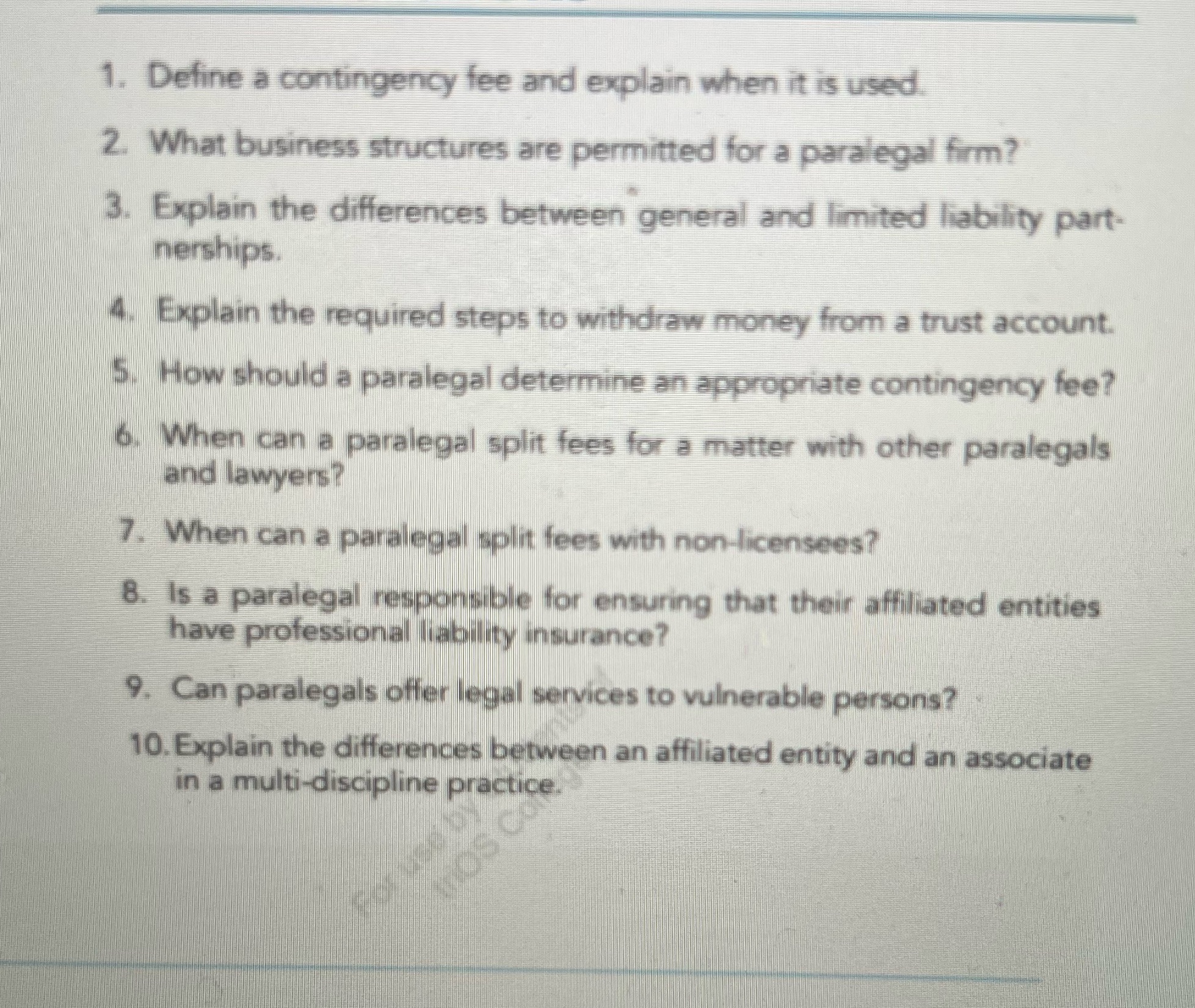 1. Define a contingency fee and explain when it is used.