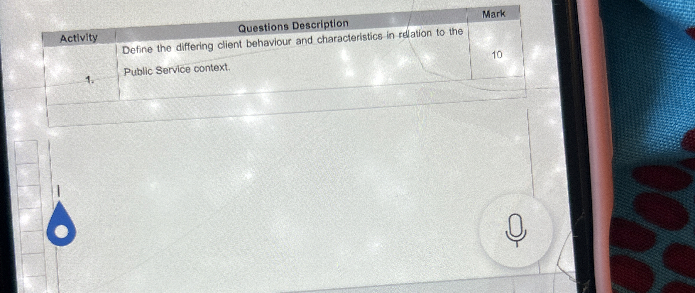  Activity Questions Description Mark Define the differing client behaviour and characteristics
