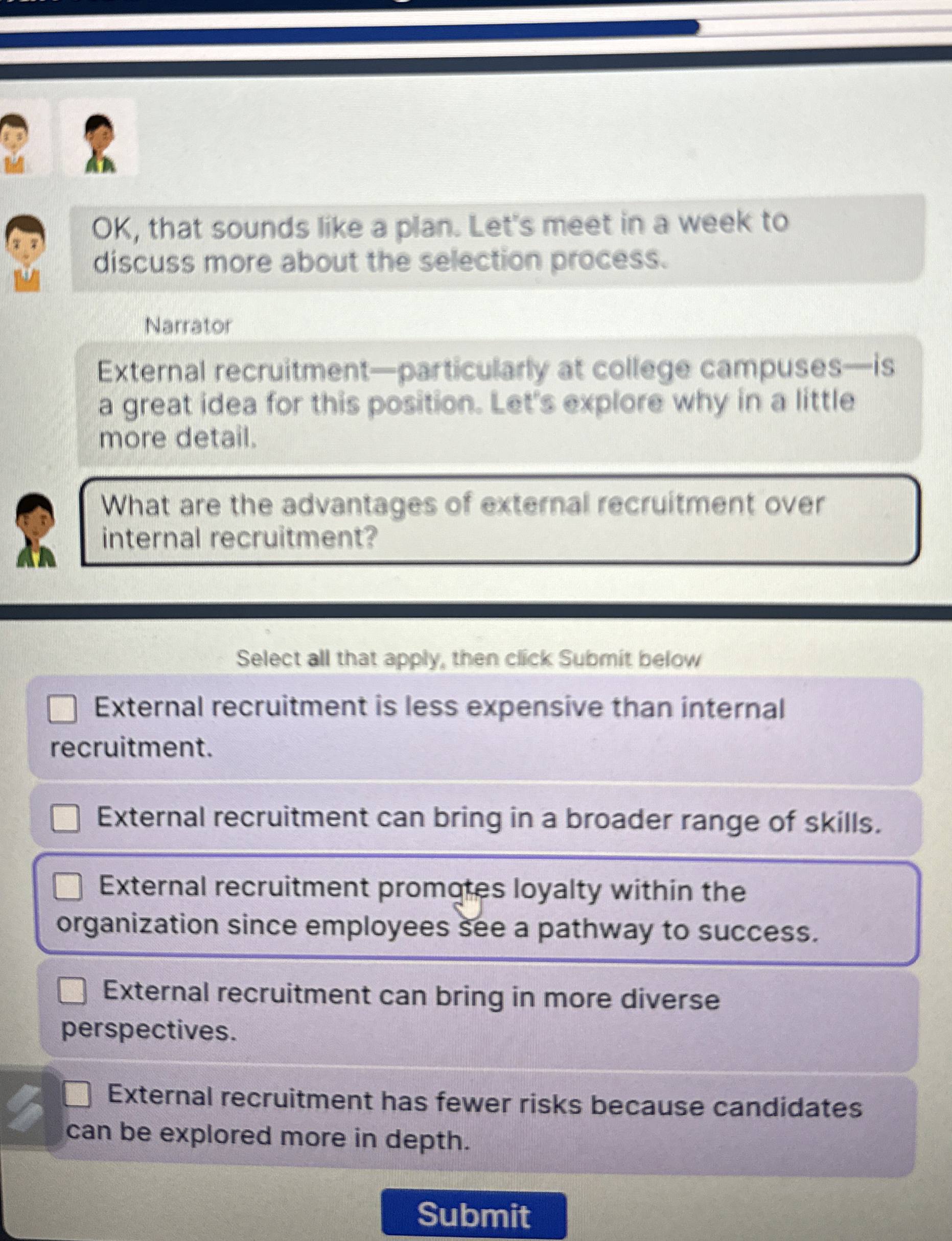  OK, that sounds like a plan. Let's meet in a week