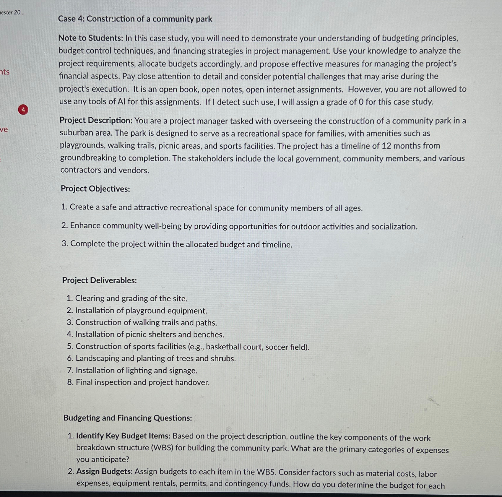  ester 20... Case 4: Construction of a community park Note to