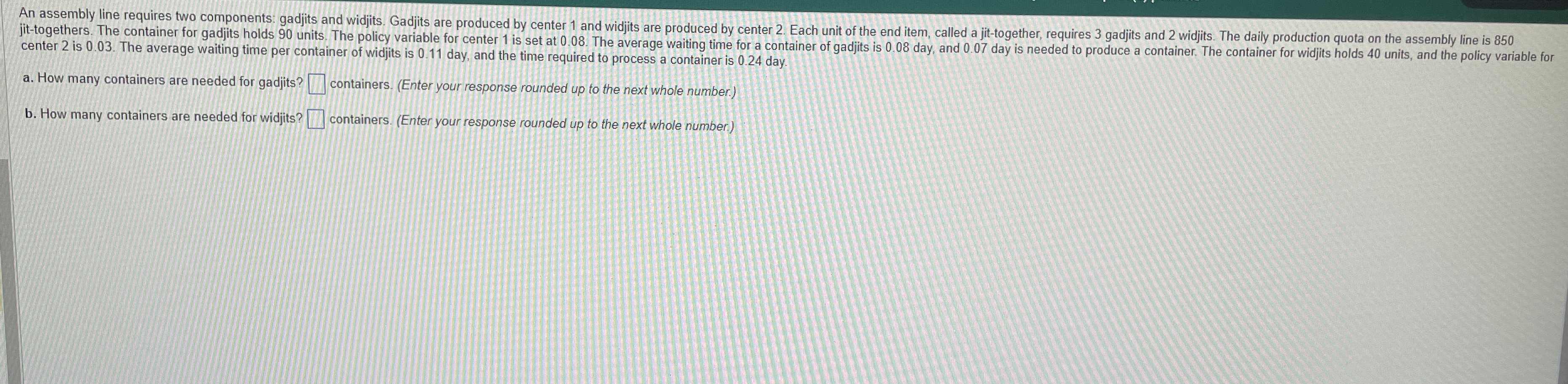  center 2 is 0.03. The average waiting time per container of