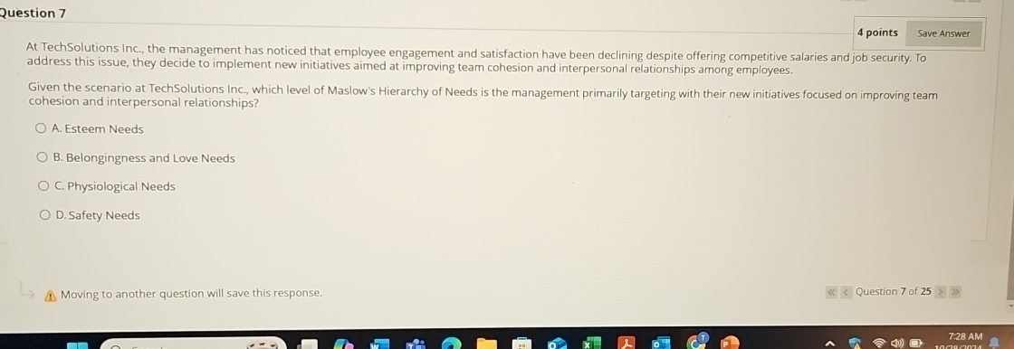  Question 7 4 points At TechSolutions Inc., the management has noticed