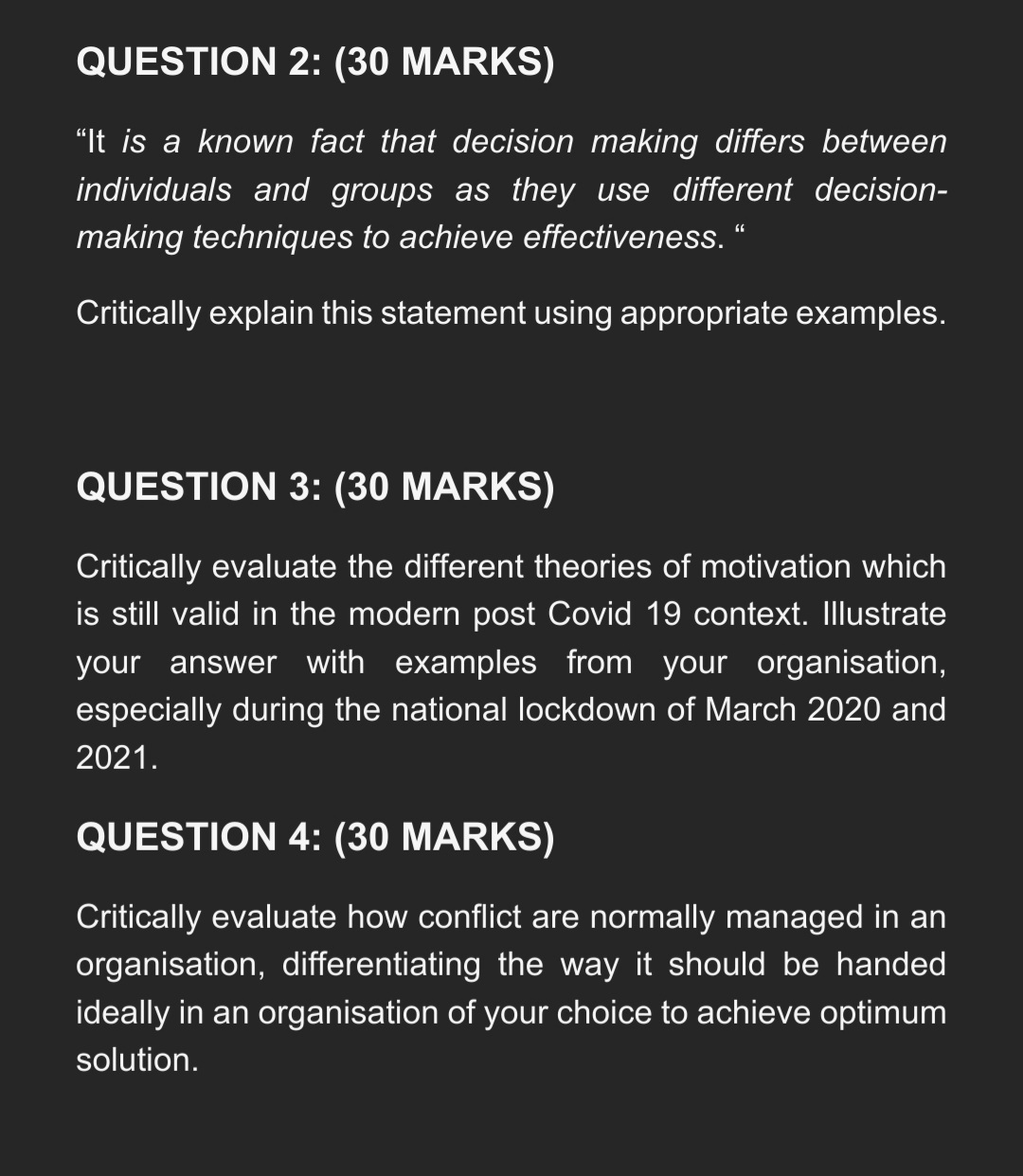  QUESTION 2: (30 MARKS) "It is a known fact that decision