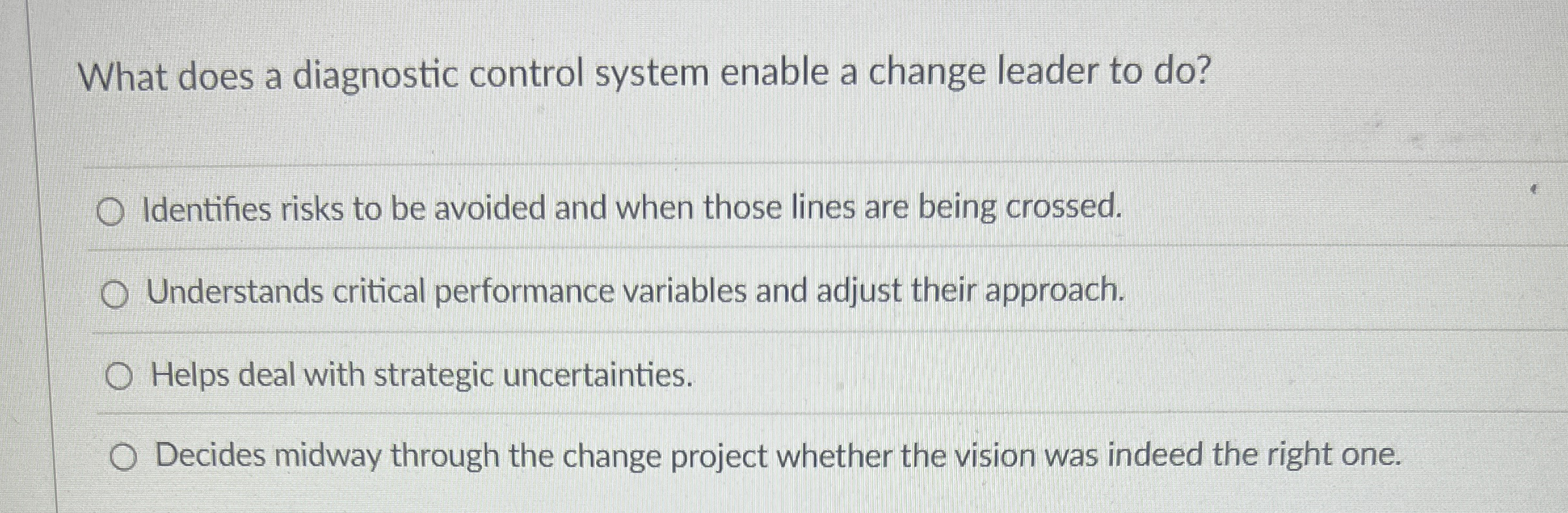  What does a diagnostic control system enable a change leader to