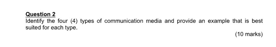  Question 2 Identify the four (4) types of communication media and