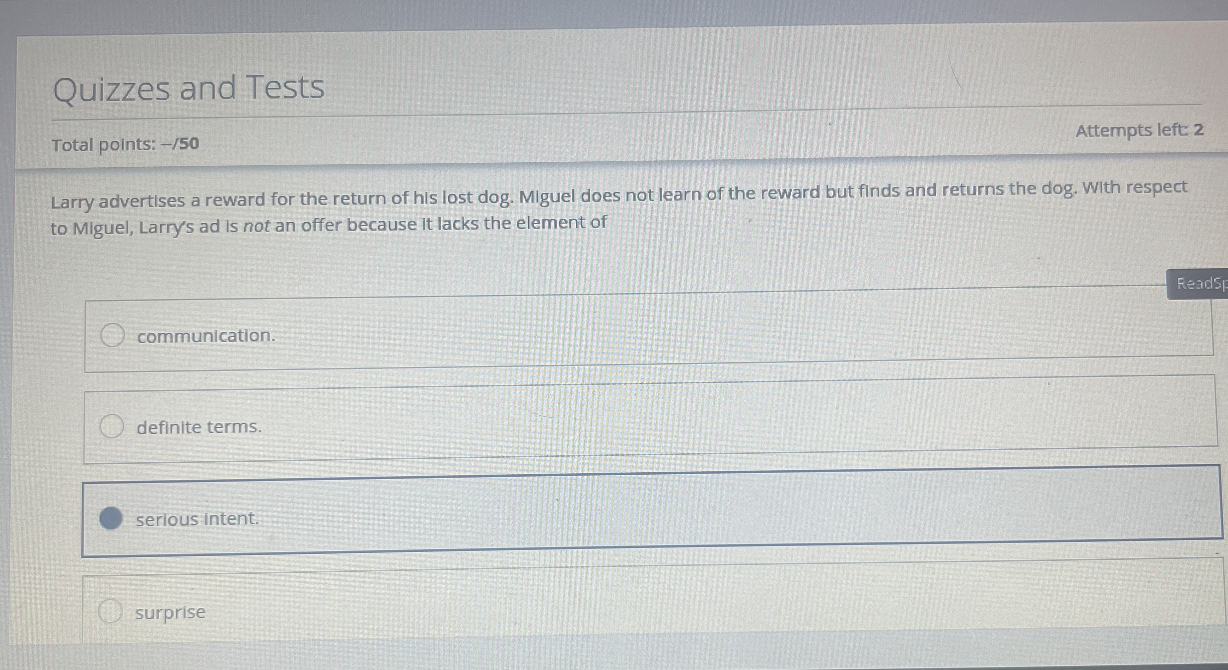  Q uizzes and Tests Total points: -50 Attempts left: 2 Larry