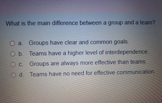  What is the main difference between a group and a team?