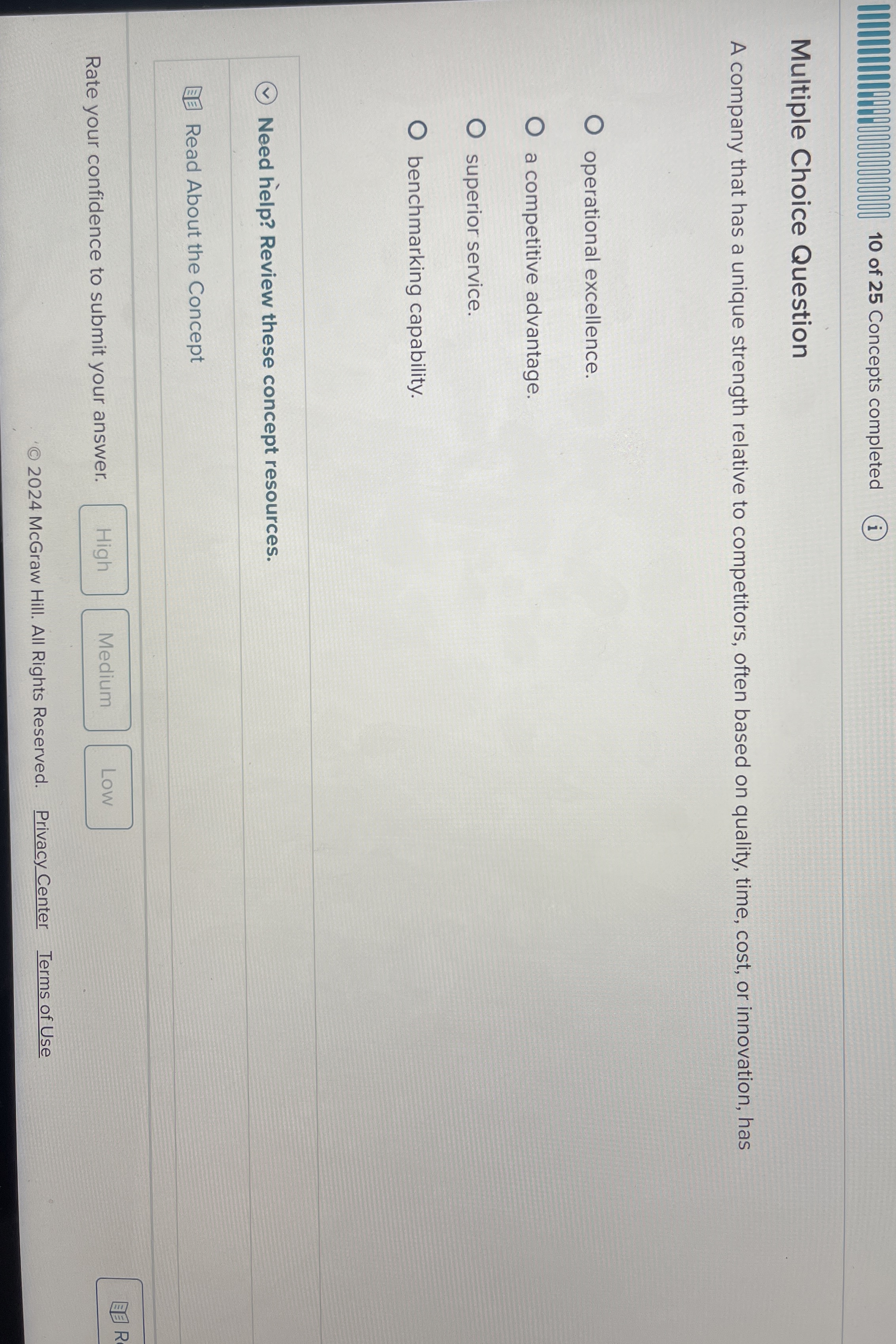  Multiple Choice Question A company that has a unique strength relative