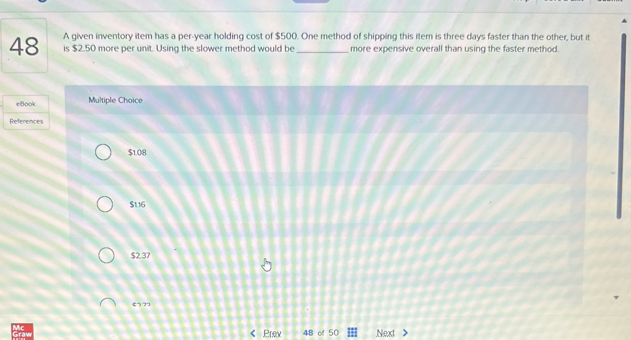  48 A given inventory item has a per-year holding cost of