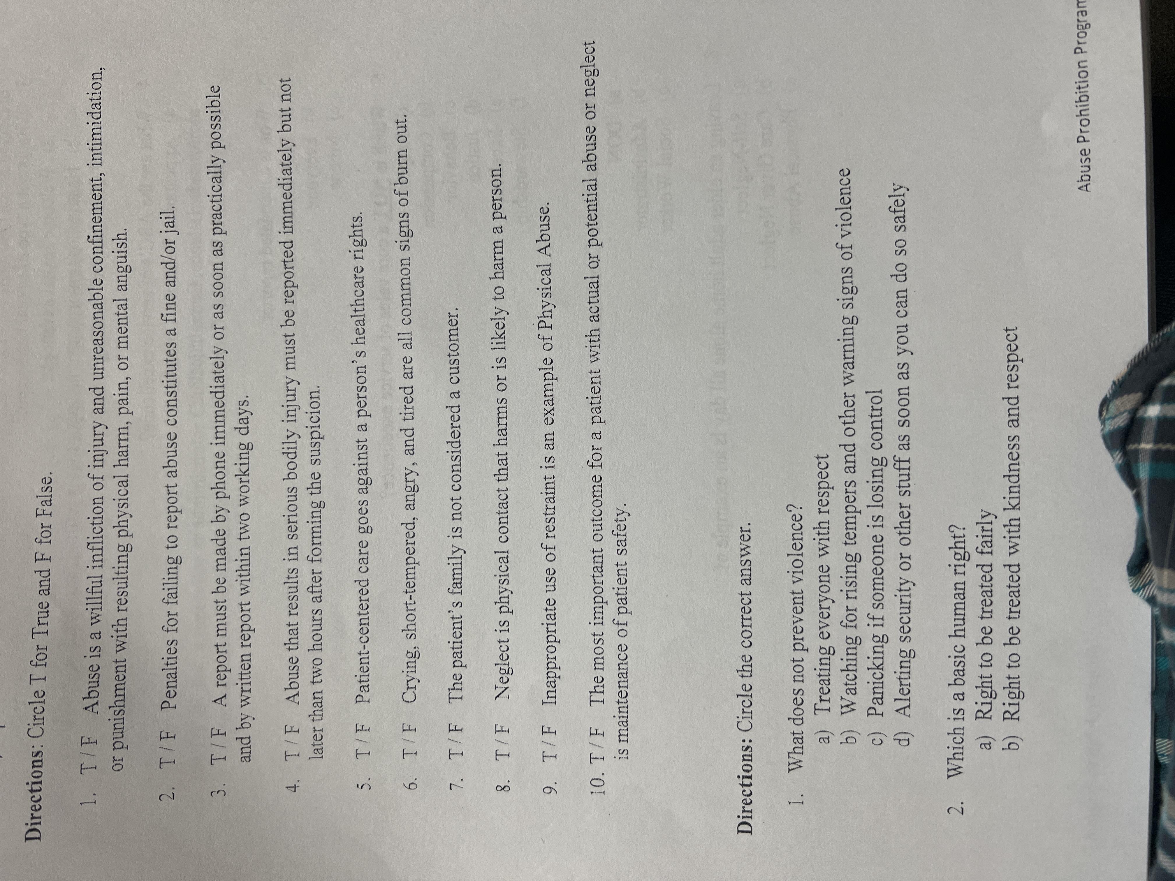 Directions: Circle T for True and F for False. 1. T/F