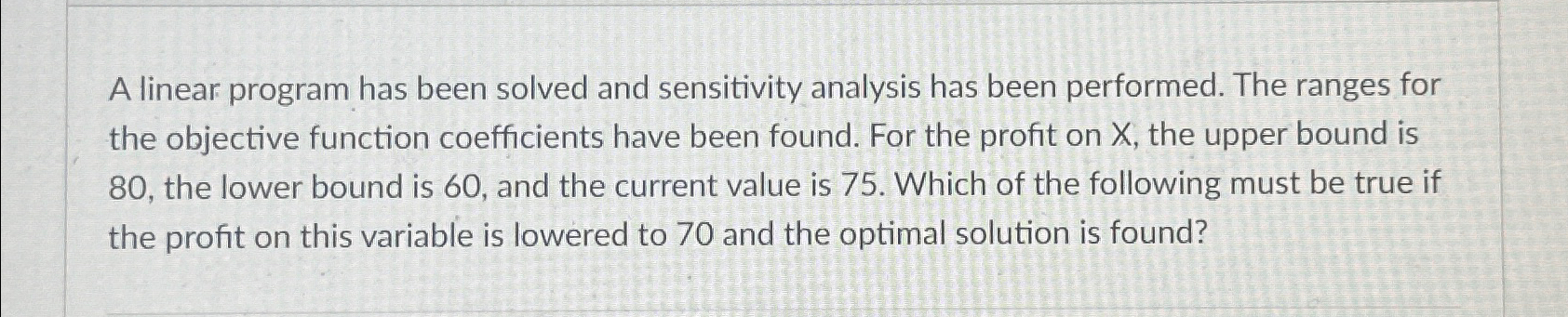  A linear program has been solved and sensitivity analysis has been