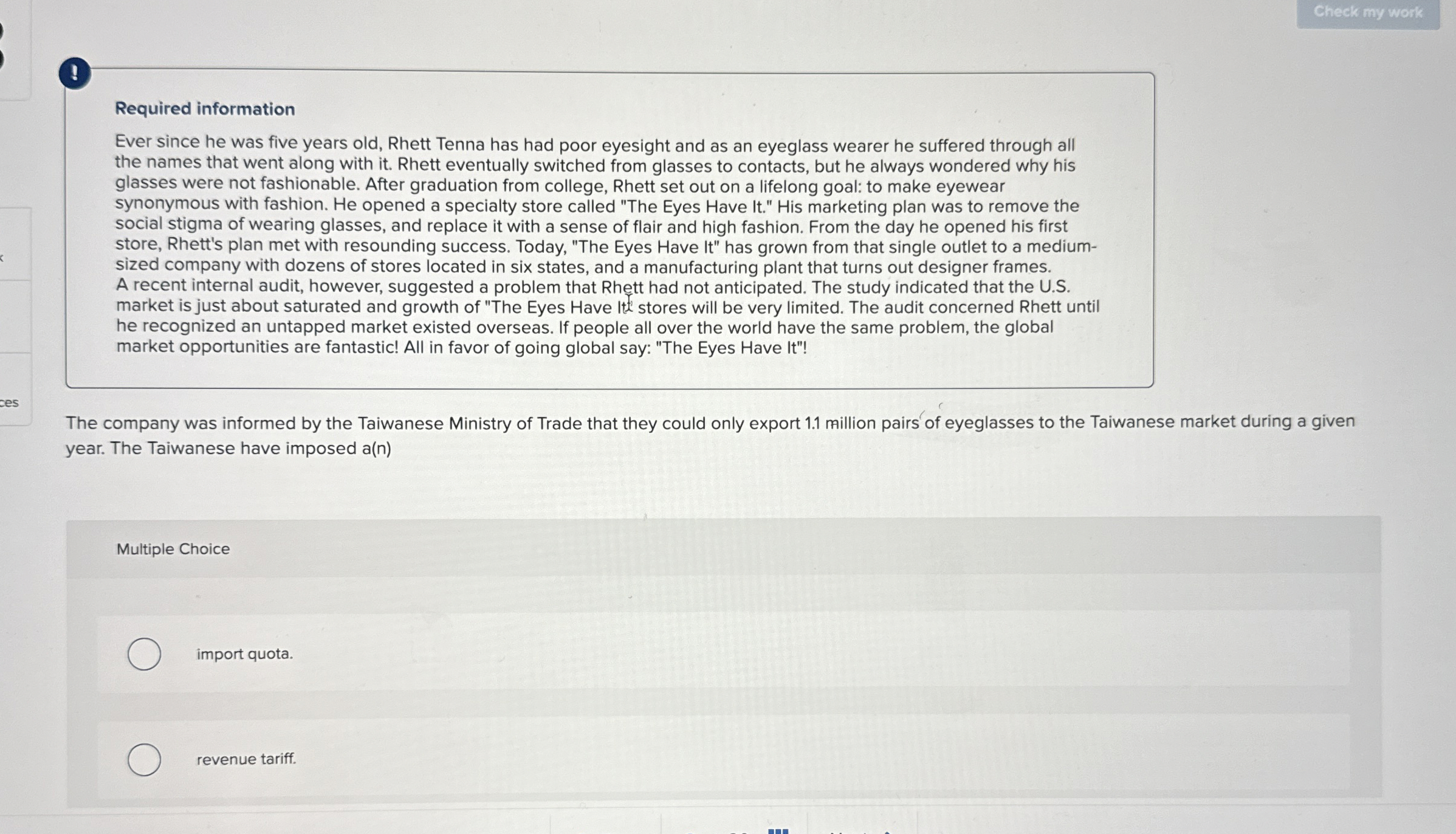  Required information Ever since he was five years old, Rhett Tenna