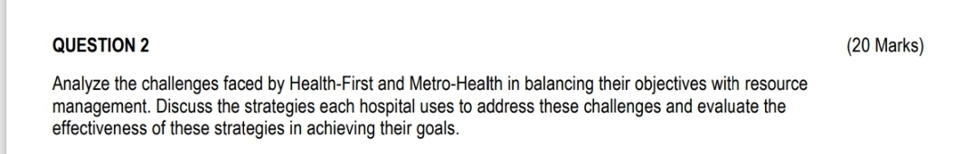  QUESTION 2 (20Marks) Analyze the challenges faced by Health-First and Metro-Health