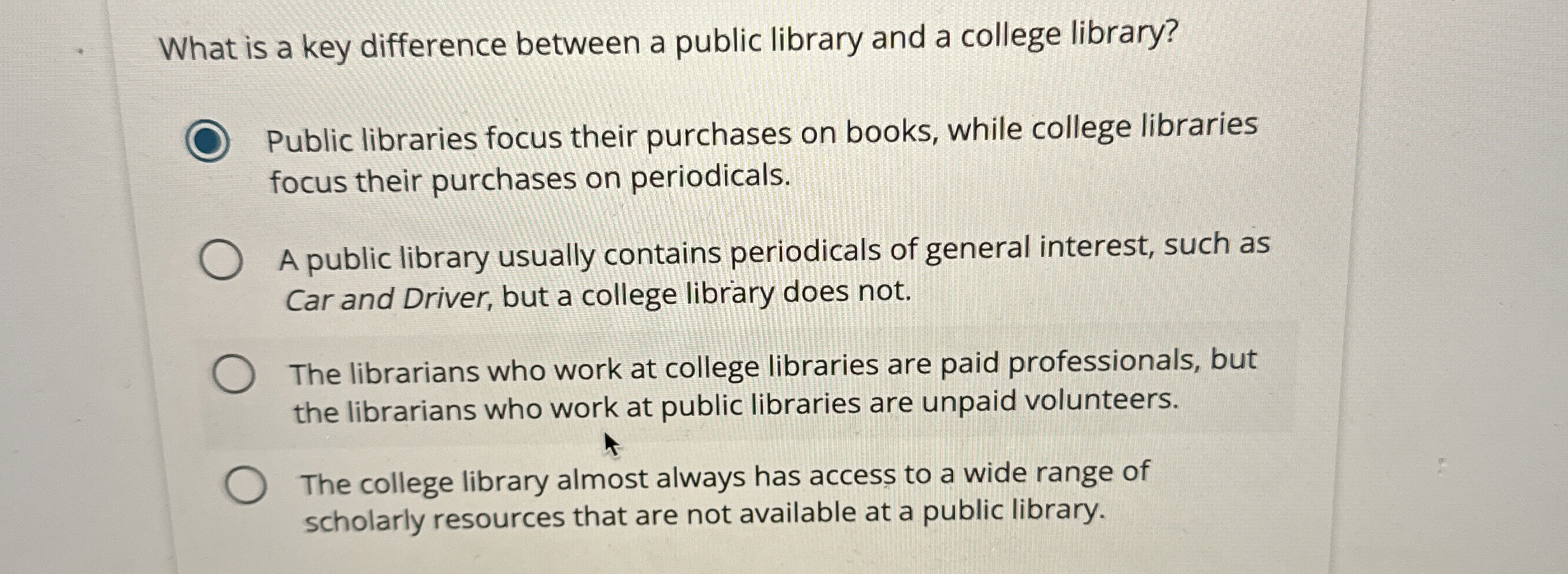  What is a key difference between a public library and a