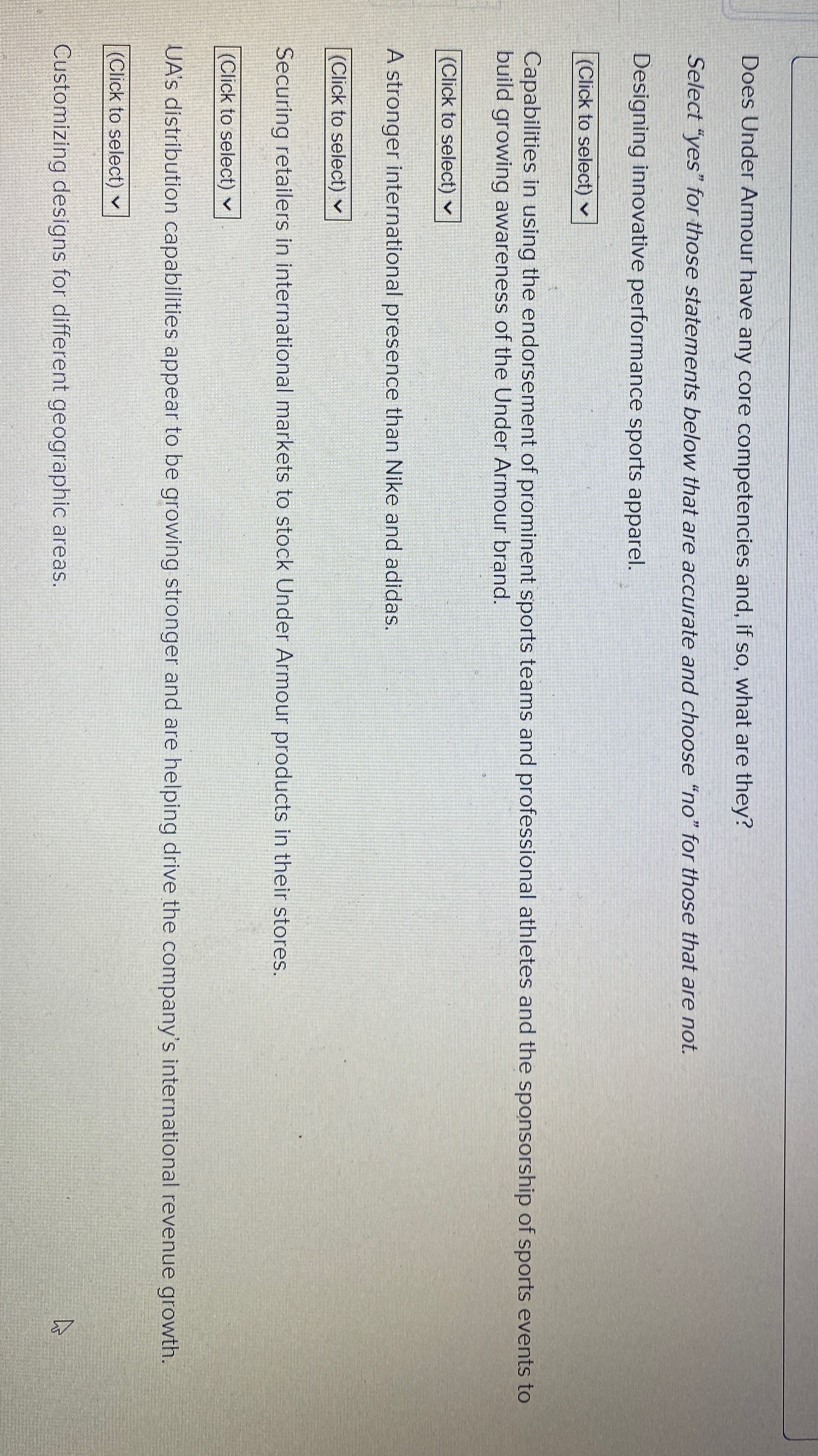  Does Under Armour have any core competencies and, if so, what