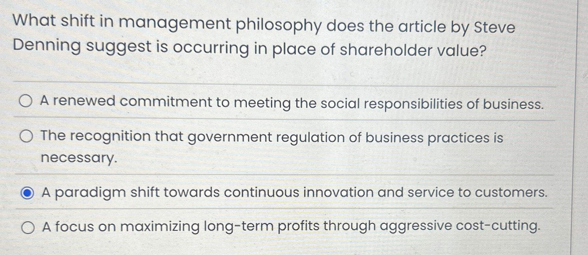 What shift in management philosophy does the article by Steve Denning