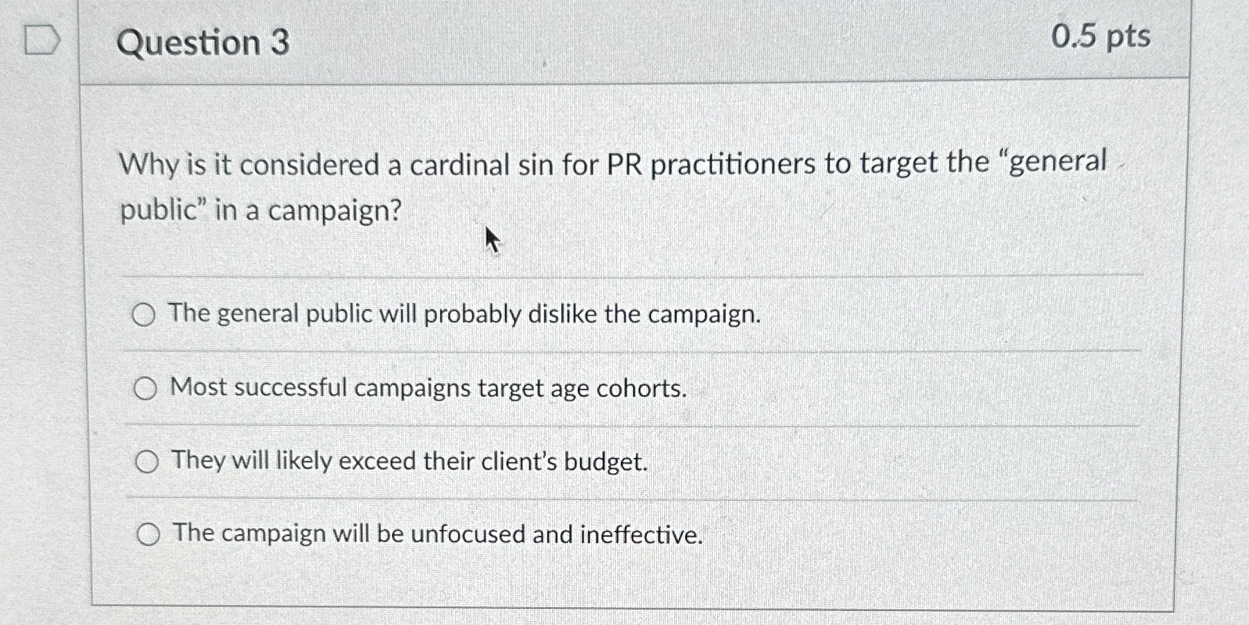  Question 3 0.5pts Why is it considered a cardinal sin for