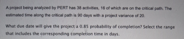  A project being analyzed by PERT has 38 activities, 16 of