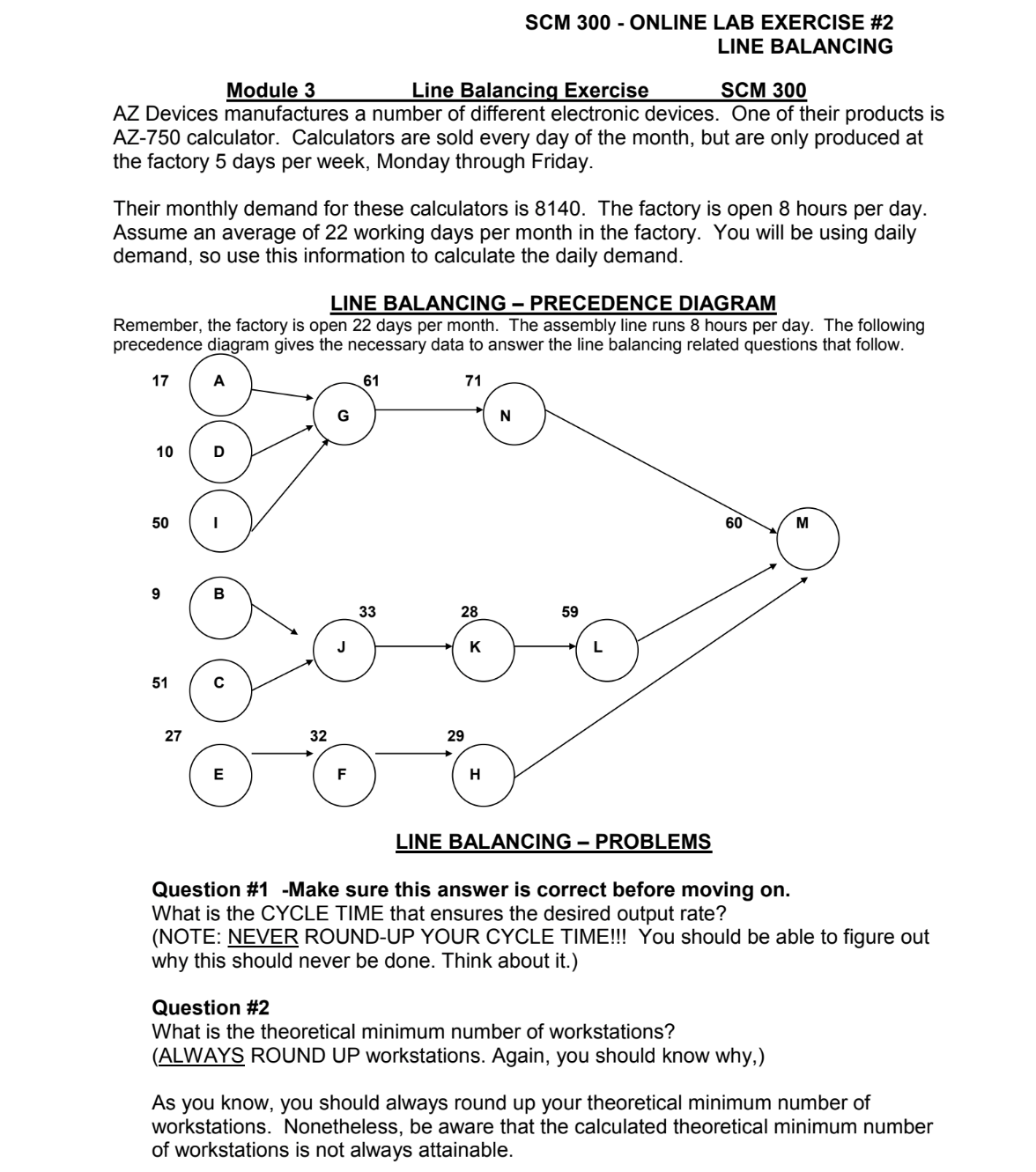  SCM 300- ONLINE LAB EXERCISE #2 LINE BALANCING Module 3 Line