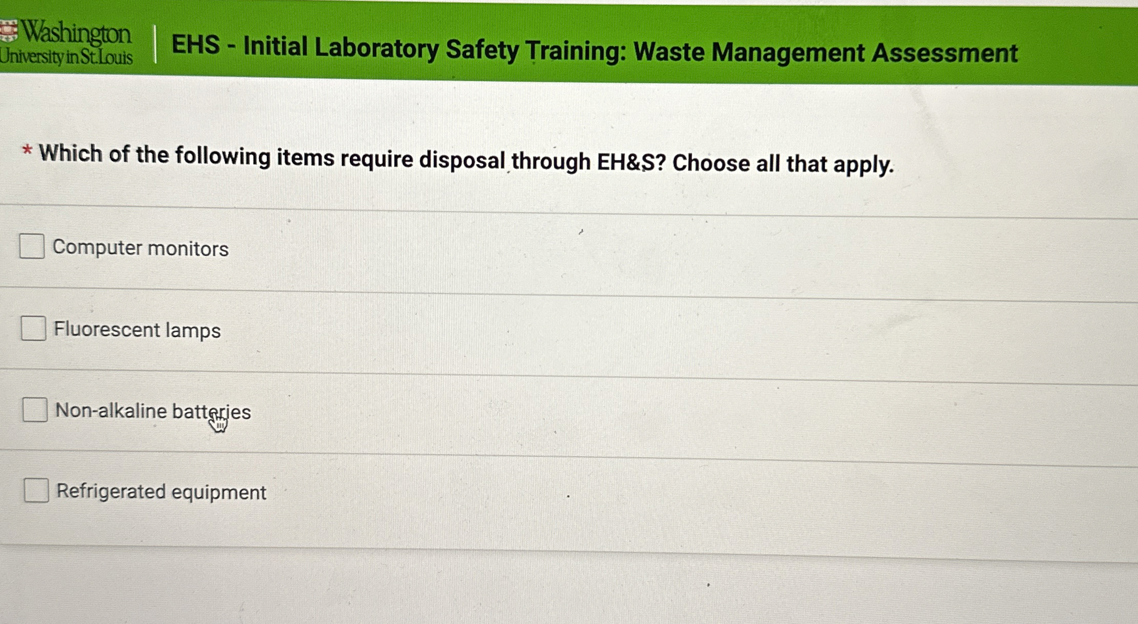  Washington University in StLouis EHS - Initial Laboratory Safety Training: Waste