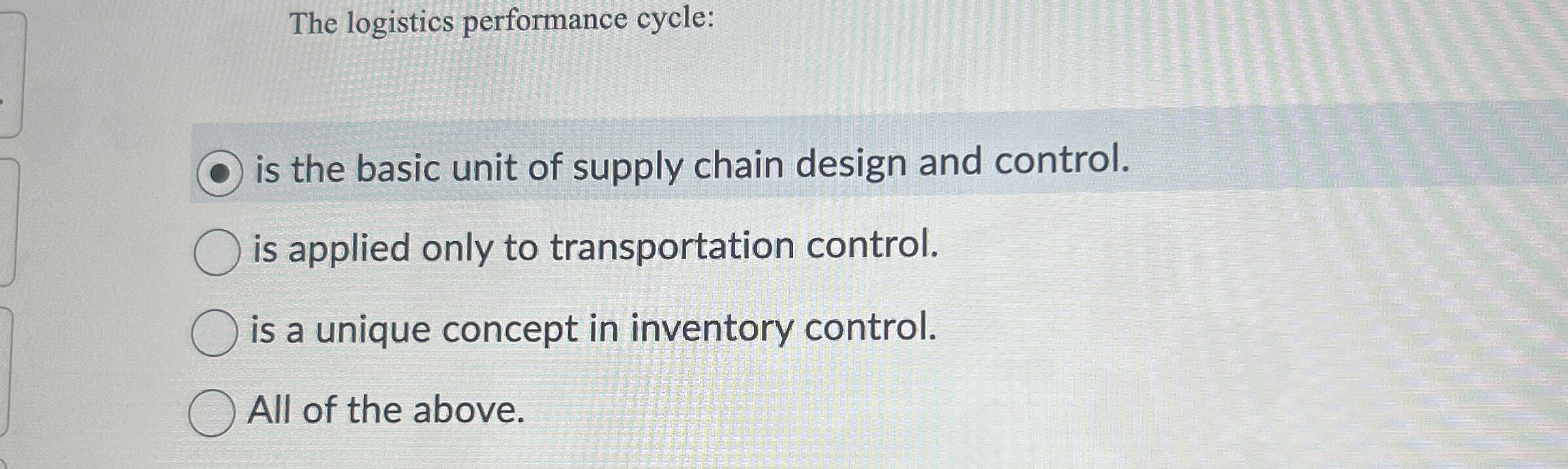  The logistics performance cycle: is the basic unit of supply chain