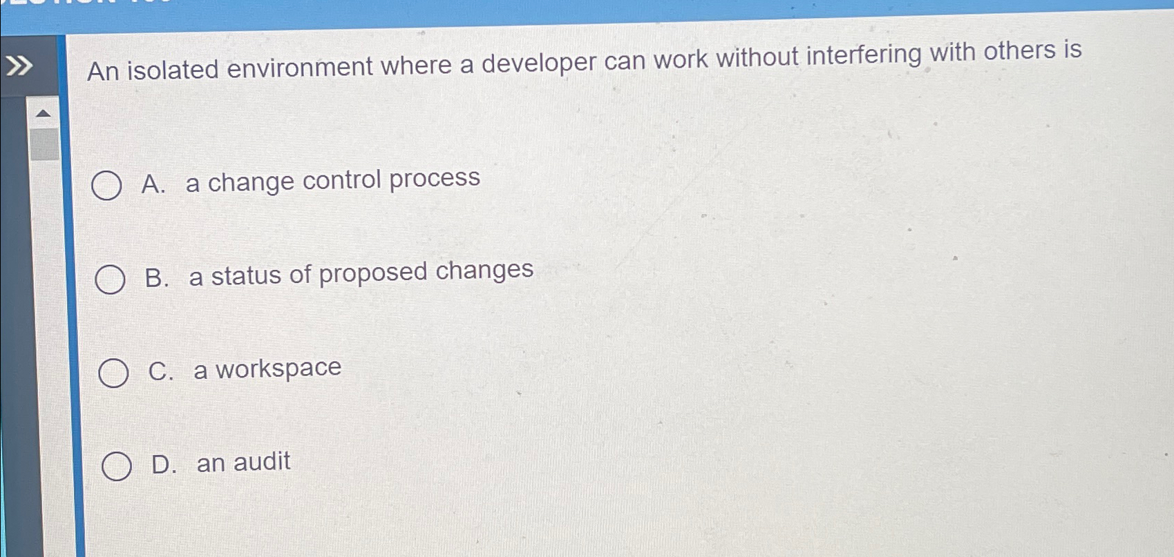 An isolated environment where a developer can work without interfering with