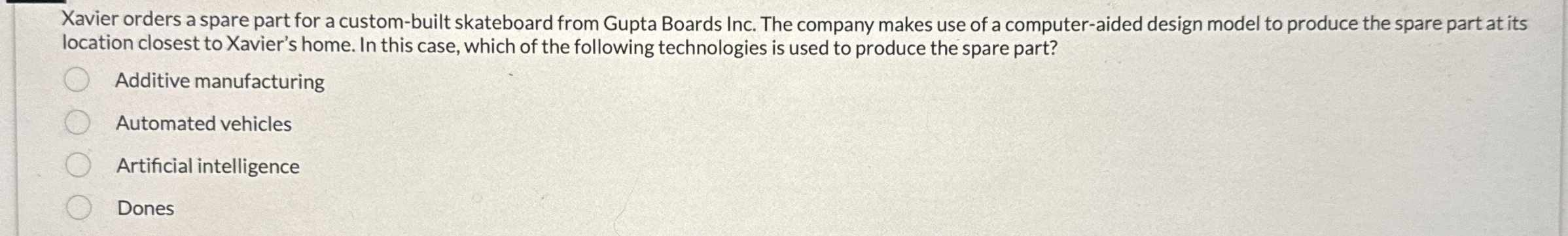  Xavier orders a spare part for a custom-built skateboard from Gupta