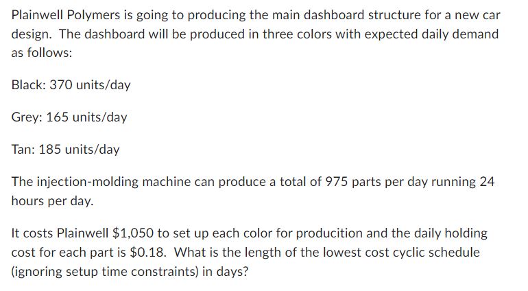  Plainwell Polymers is going to producing the main dashboard structure for