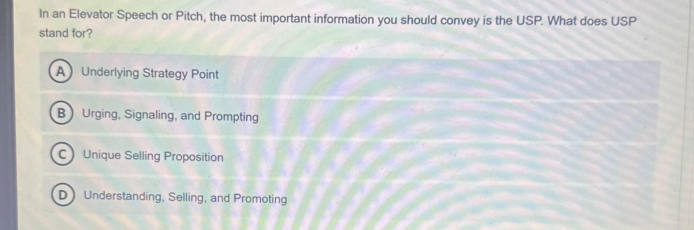  In an Elevator Speech or Pitch, the most important information you