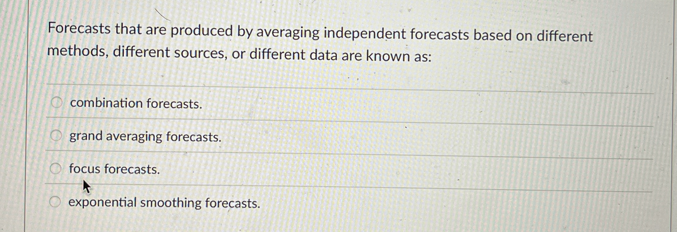  Forecasts that are produced by averaging independent forecasts based on different