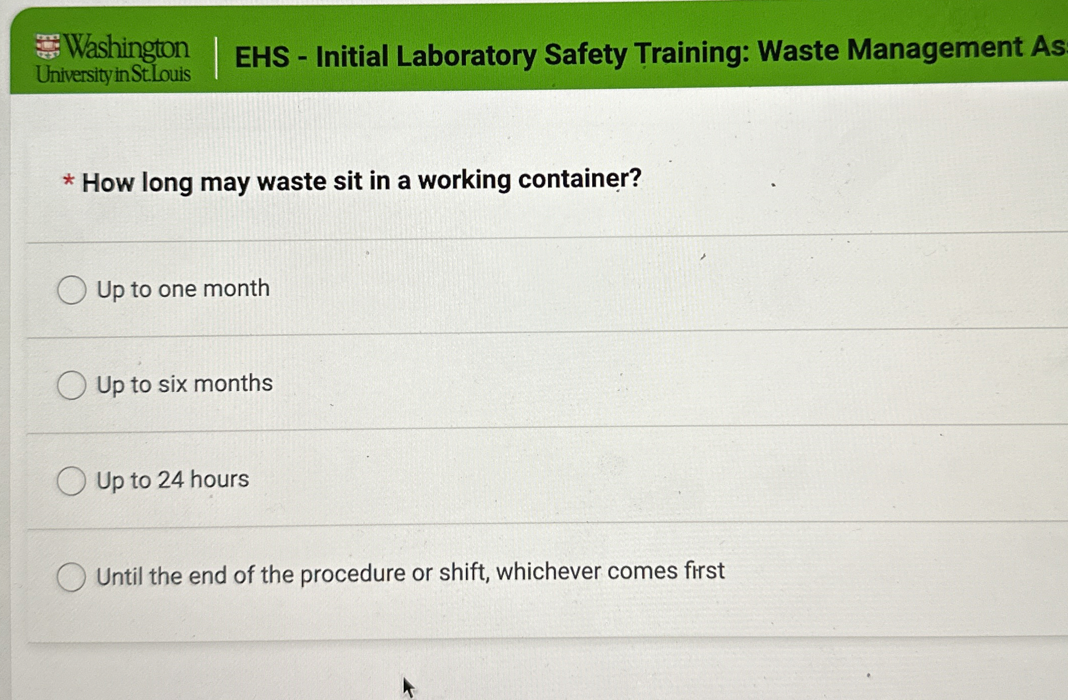  : Washington University inStLouis EHS - Initial Laboratory Safety Training: Waste