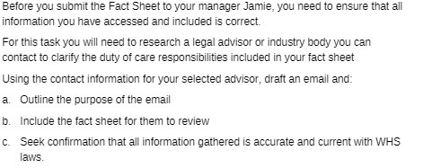 Before you submit the Fact Sheet to your manager Jamie, you