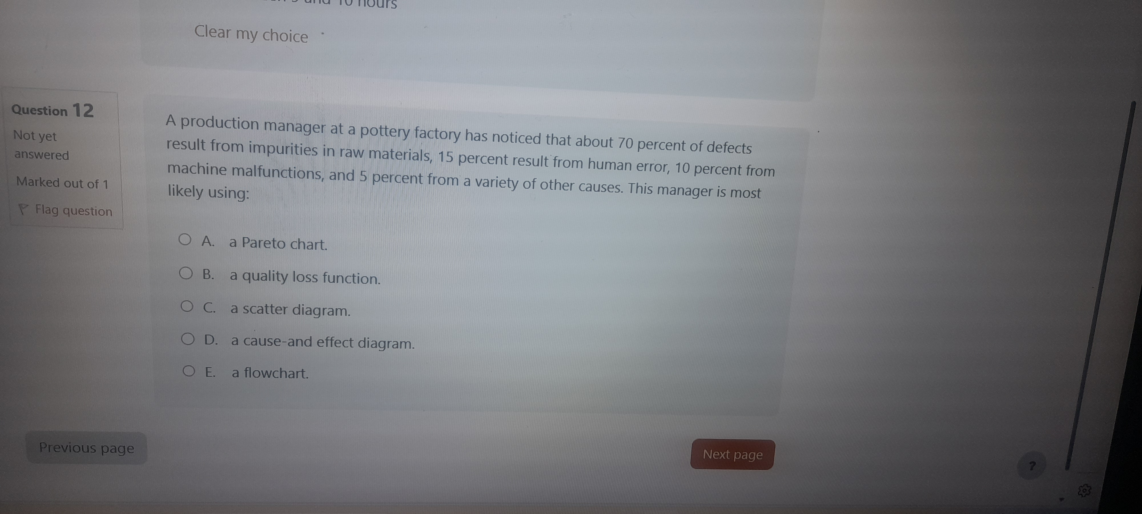  Clear my choice Flag question A production manager at a pottery