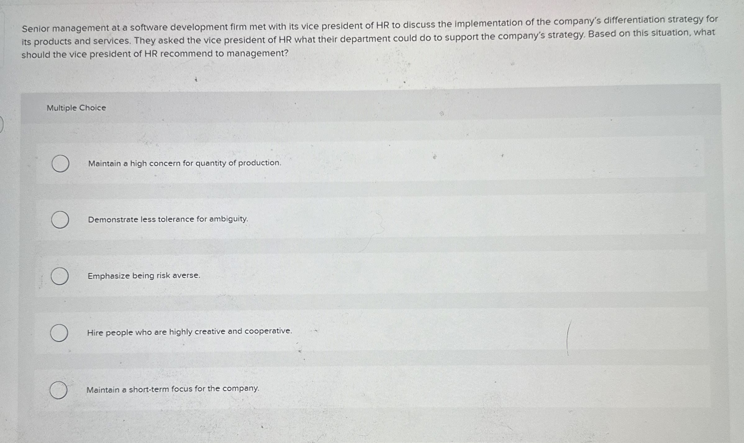  Senior management at a software development firm met with its vice