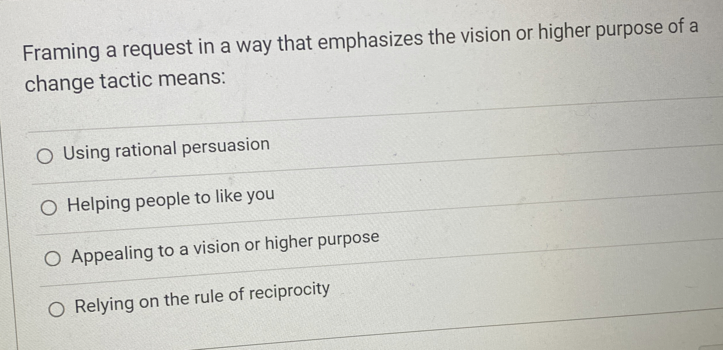  Framing a request in a way that emphasizes the vision or