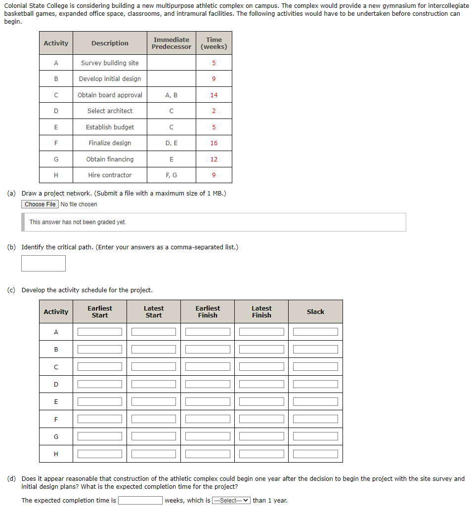  Colonial State College is considering building a new multipurpose athletic complex