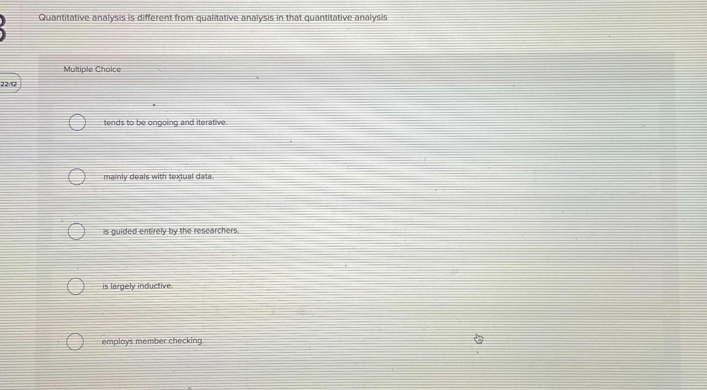  Quantitative analysis is different from qualitative analysis in that quantitative anatysis