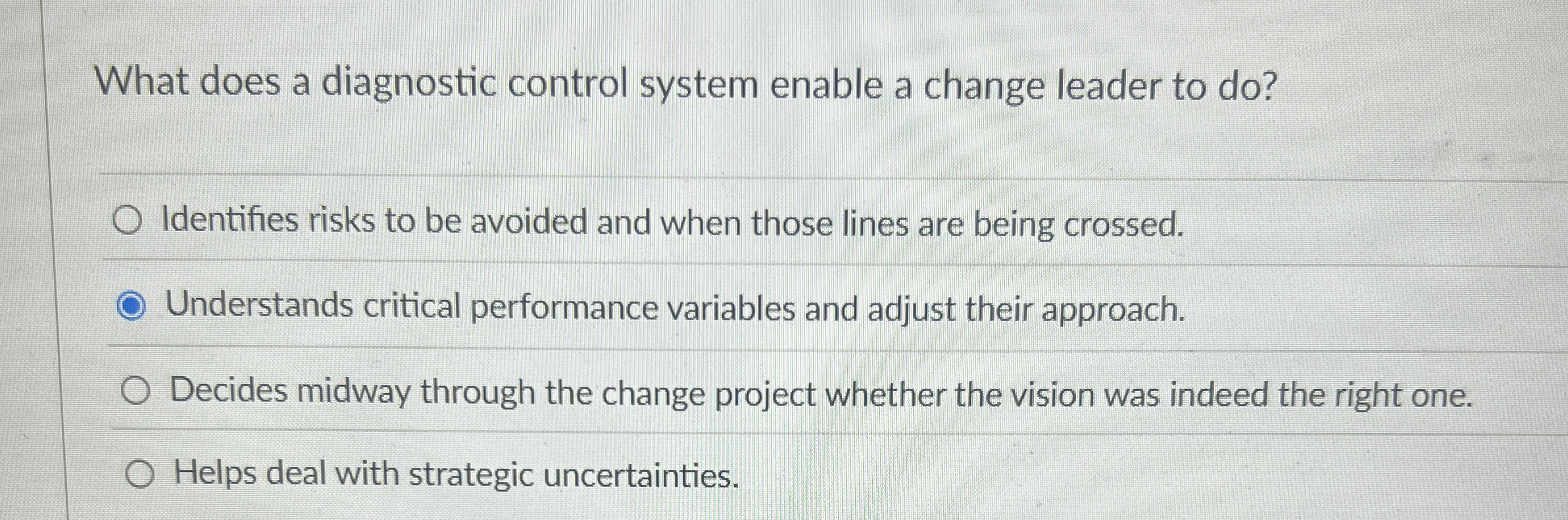  What does a diagnostic control system enable a change leader to