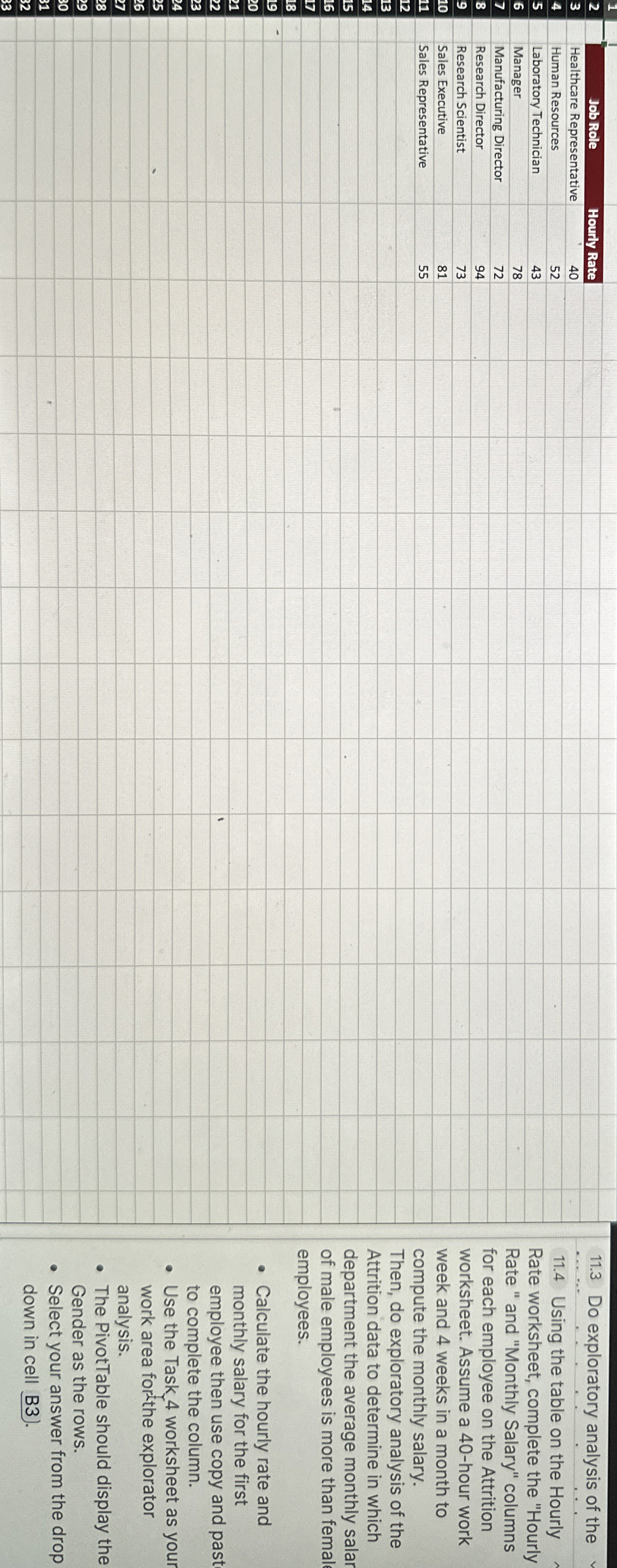  11.4 Using the table on the Hourly Rate worksheet, complete the