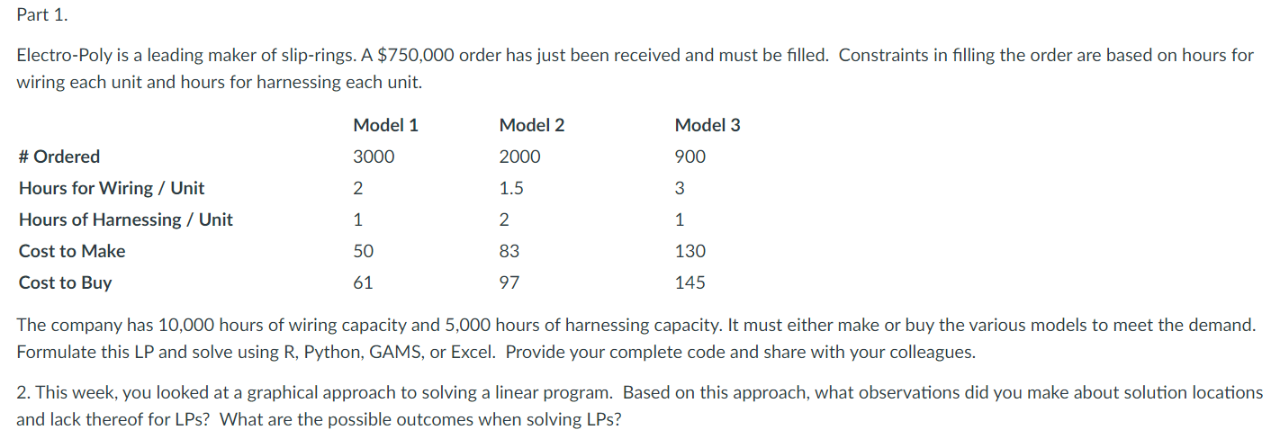 Part 1. Electro-Poly is a leading maker of slip-rings. A $750,000