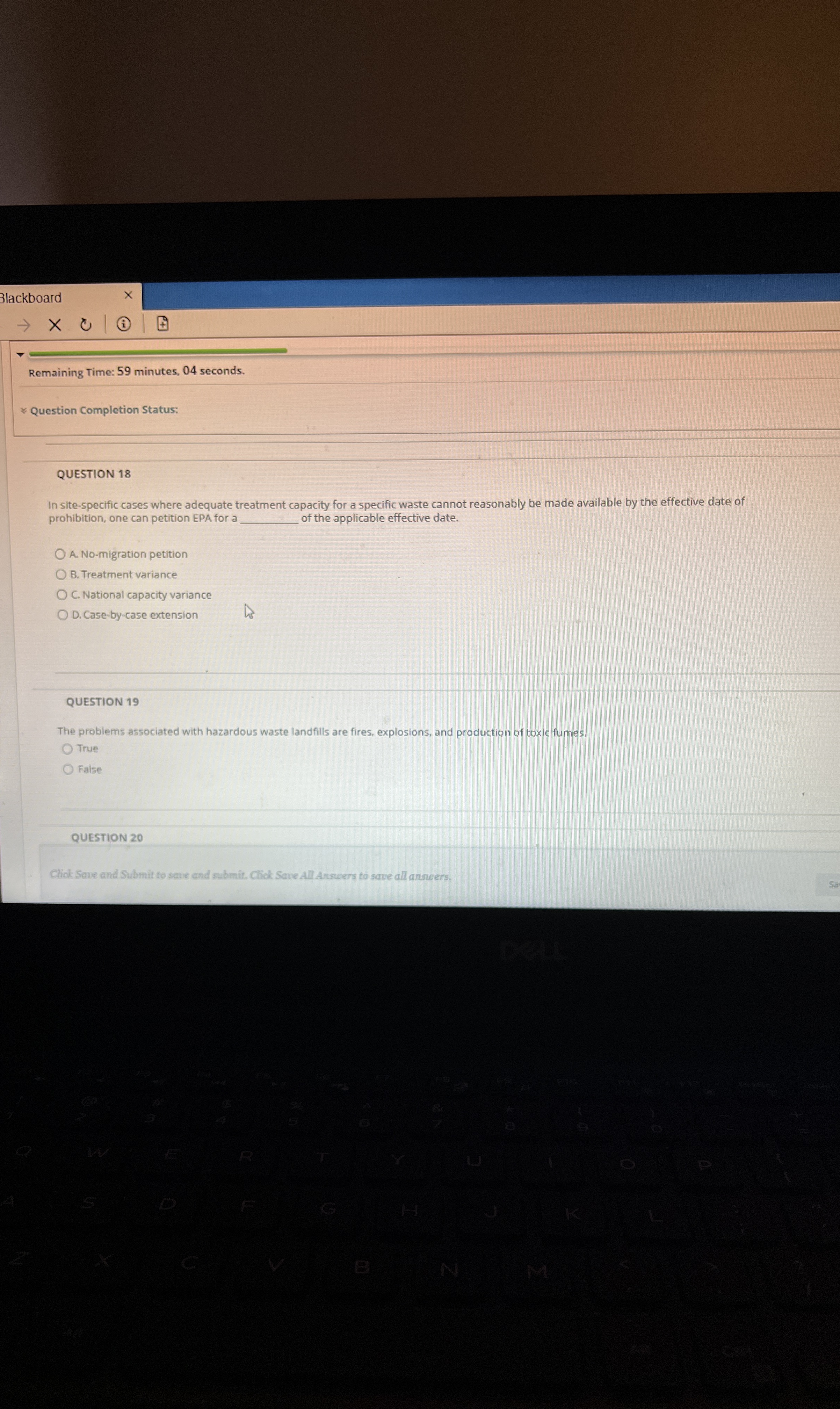  lackboard Remaining Time: 59 minutes, 04 seconds. Question Completion Status: QUESTION