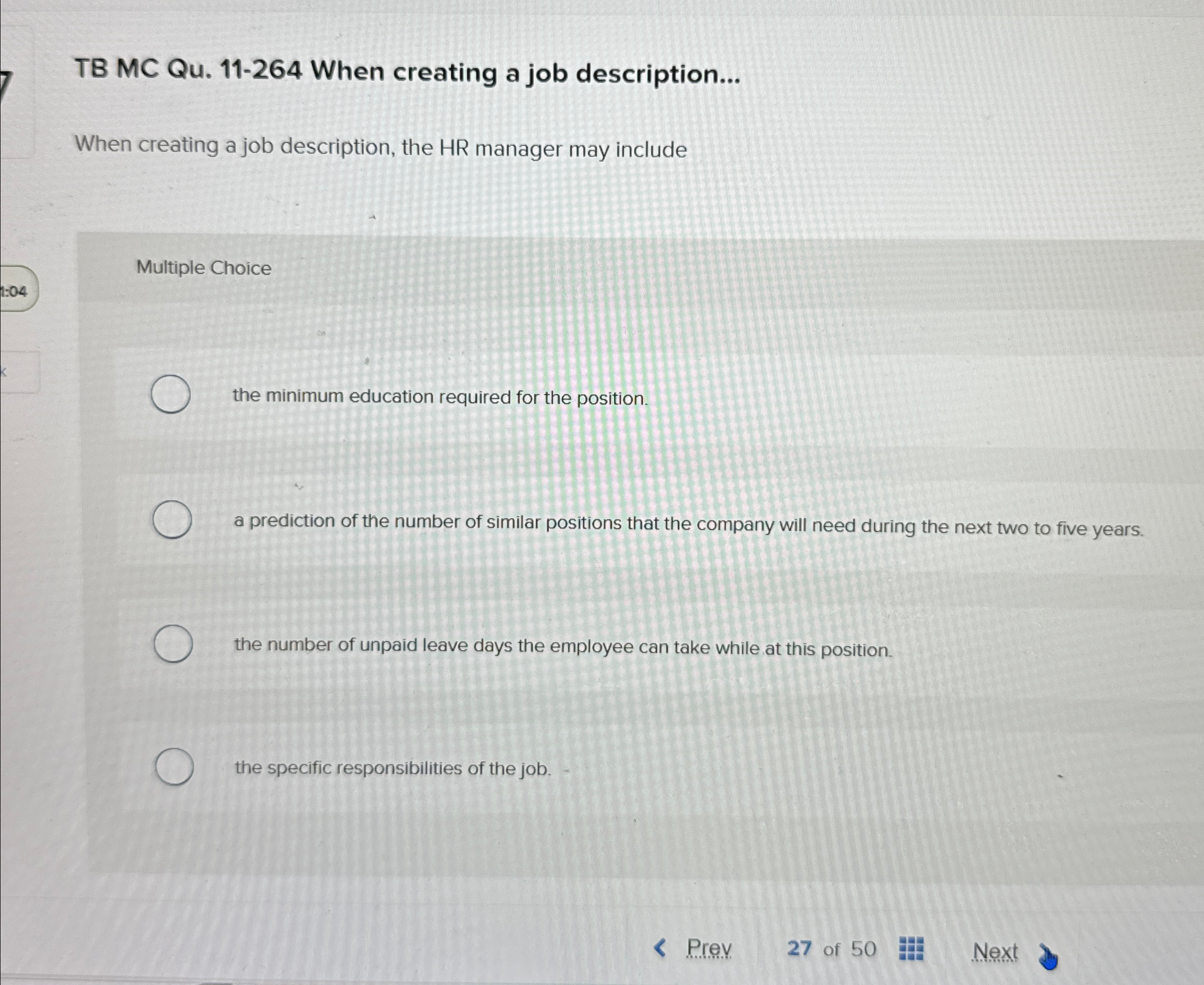  TB MC Qu.11-264 When creating a job description... When creating a
